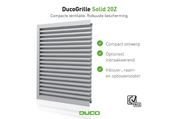 DUCO combineert ventilatie en inbraakwering in DucoGrille Solid 20Z